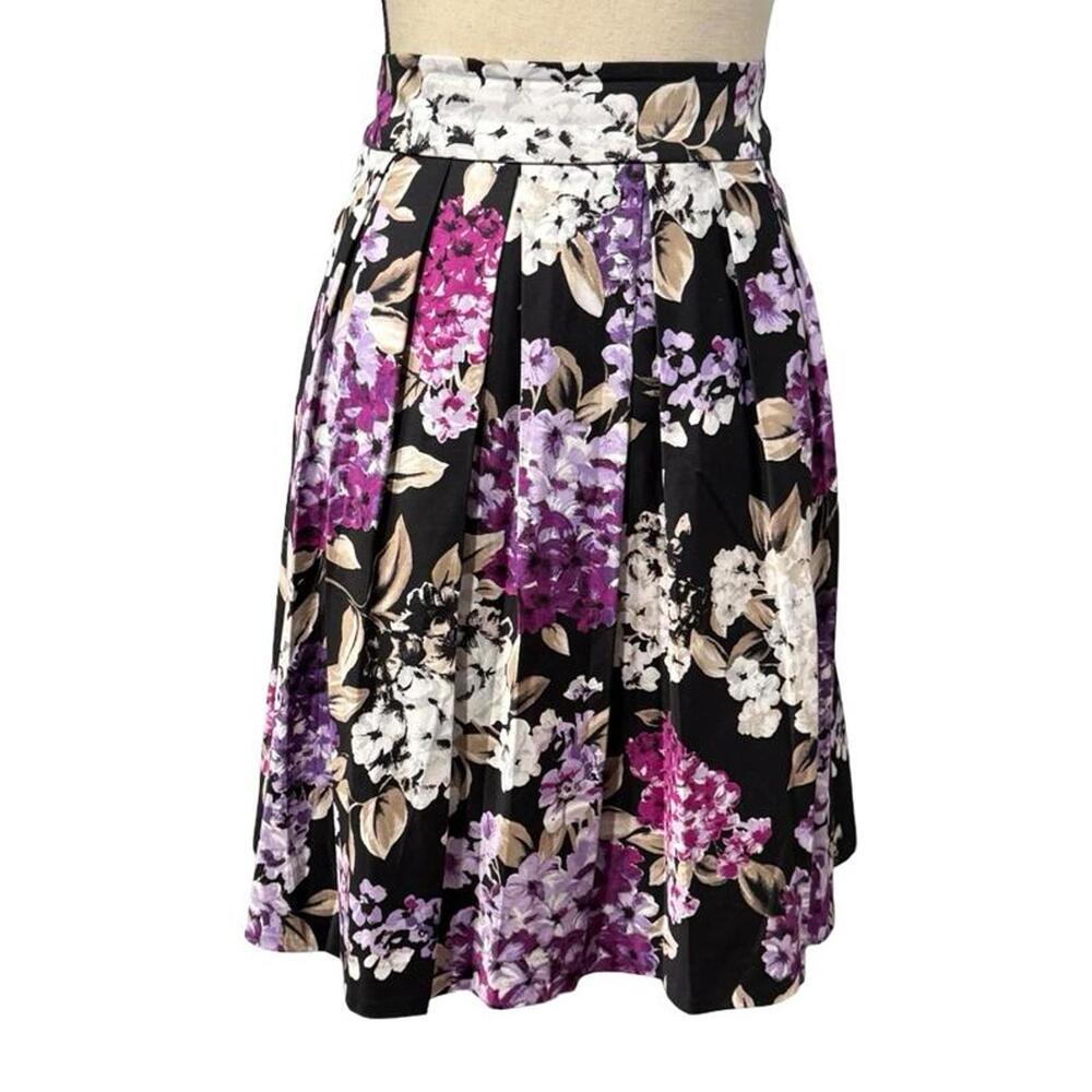 White House Black Market Floral A-Line Skirt - Black, Purple, White 8